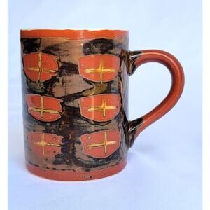 Vintage MCM Mug Red Brown Gold Crosses 12 Oz